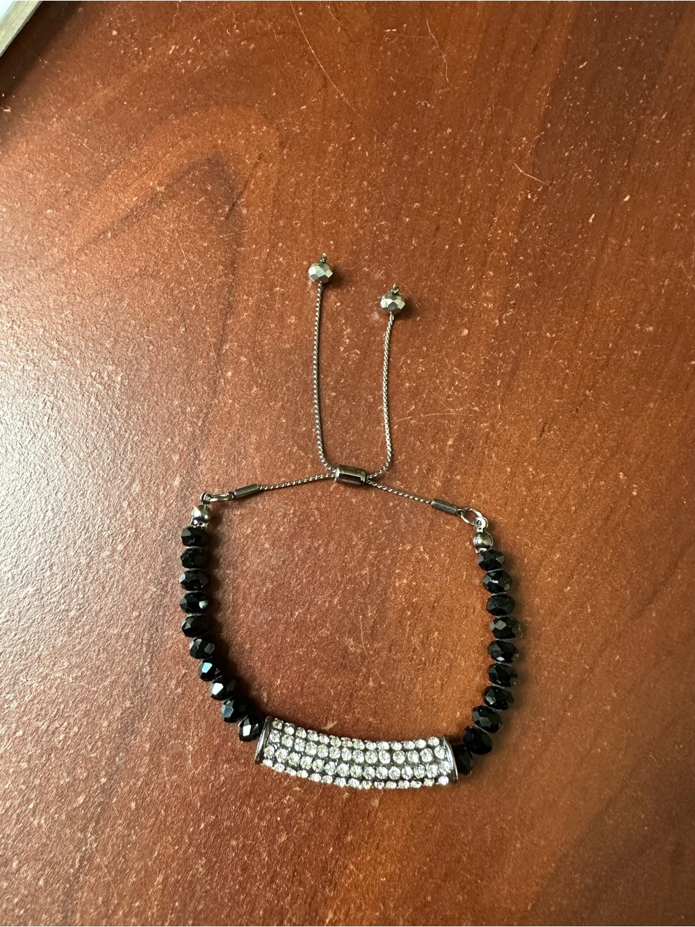 Adjustable Black Crystal Bracelet with Clear Pavé Bar